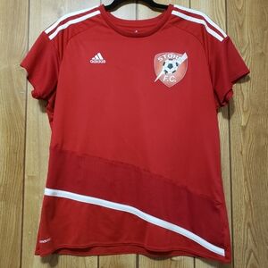 Adidas Red climacool tee Storm FC size XL ladies soccer tee stripe design.